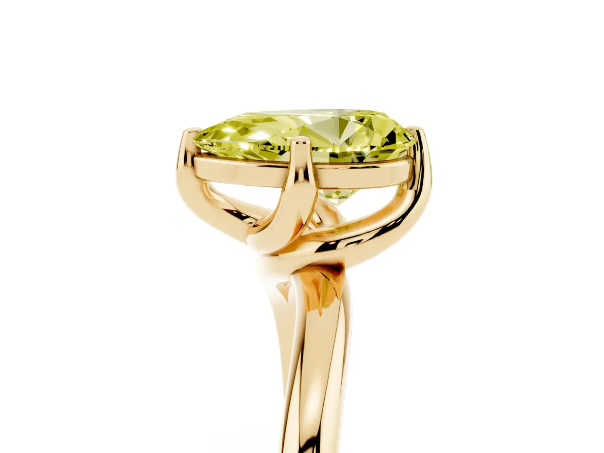 Fancy Yellow Pear Cut Diamond Solitaire Engagement Ring with Four-Prong Setting and Classic Band Yellow gold