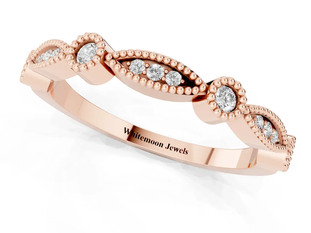 Milgrain Bezel and Marquise Diamond Band Rose gold