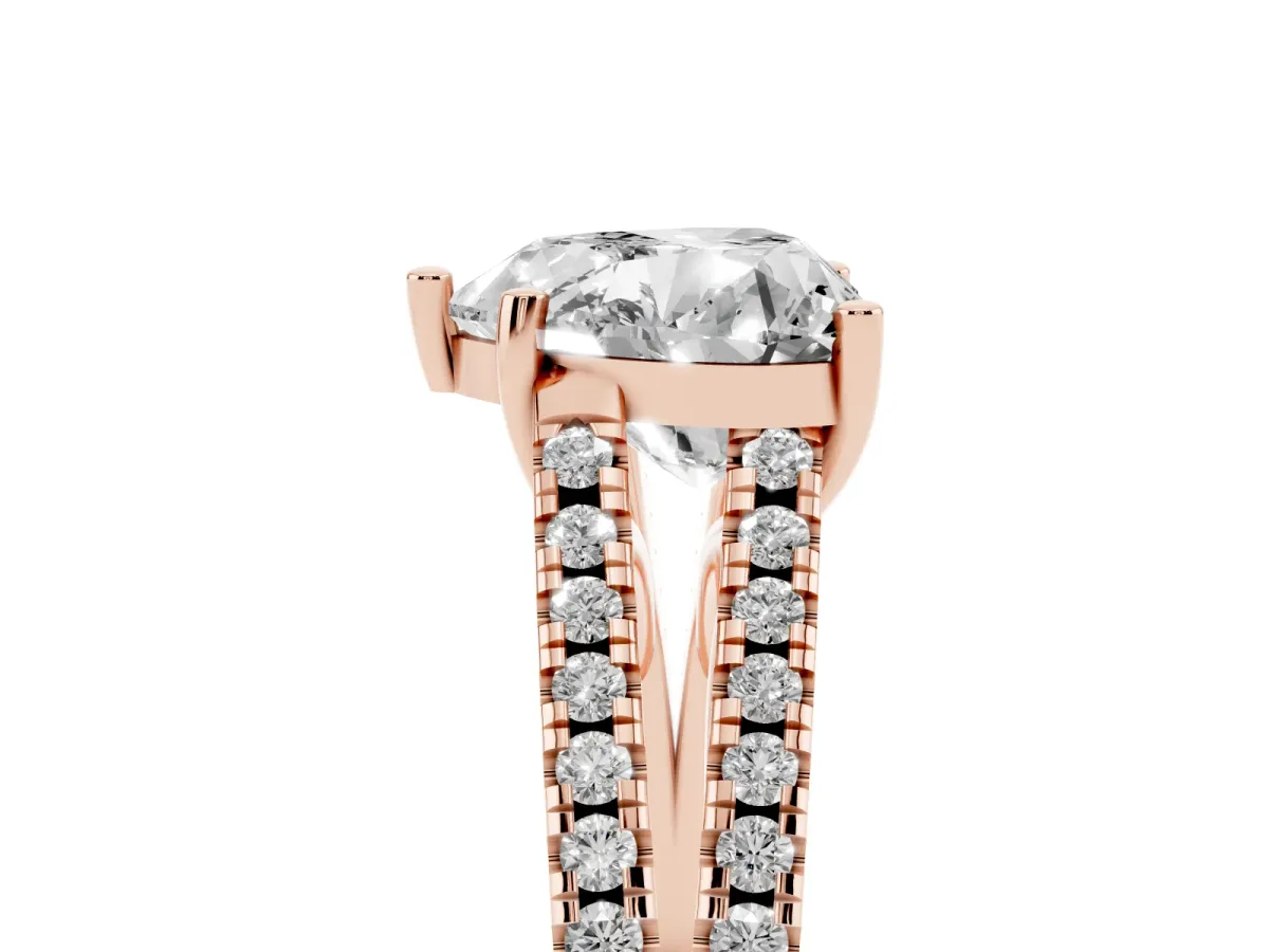 Heart Cut Diamond Solitaire Engagement Ring with Split Shank Pavé Band Rose gold