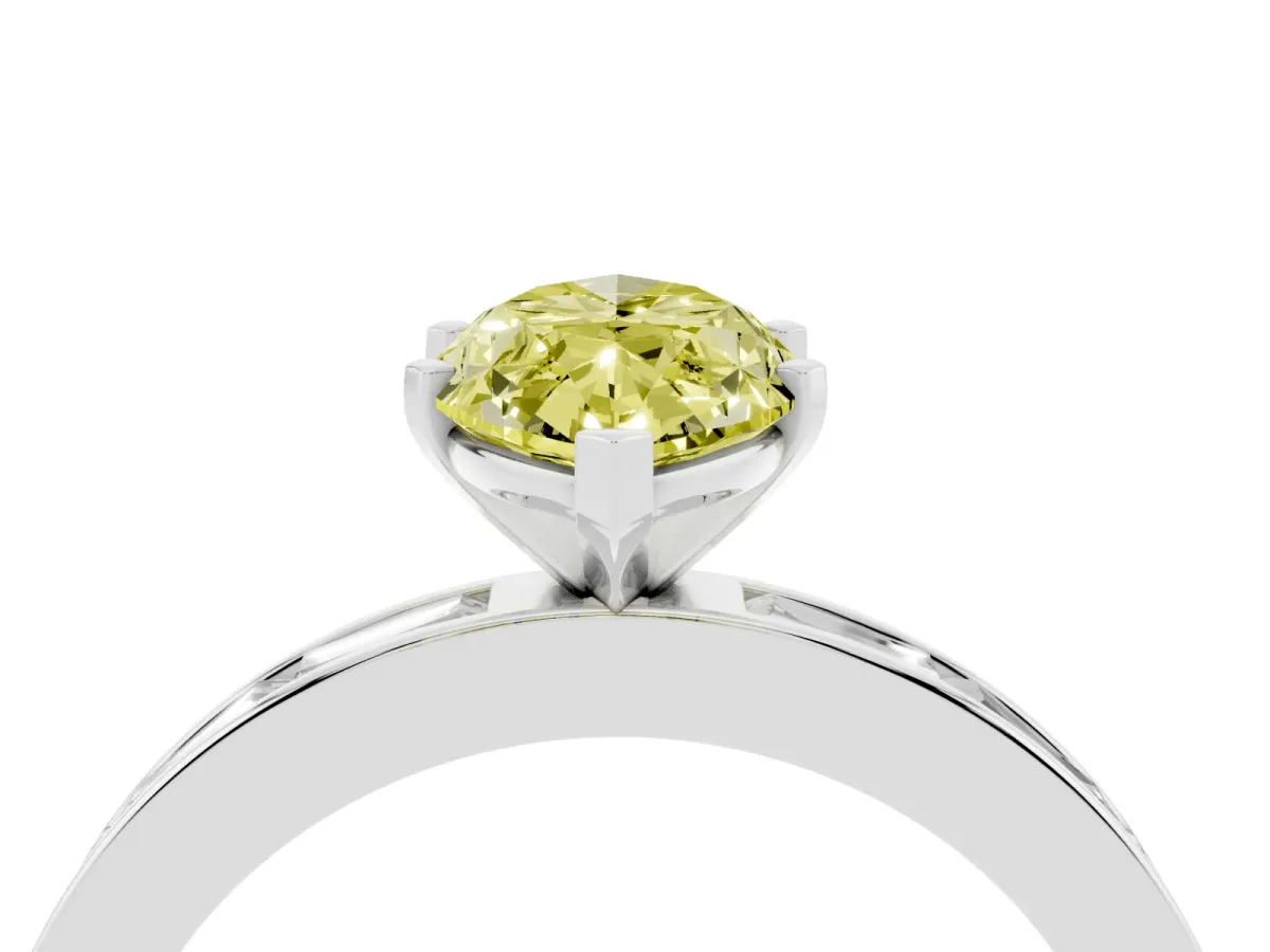 Fancy Yellow Marquise Cut Solitaire Diamond Ring with Channel-Set Baguette Band and Four-Prong Setting Silver