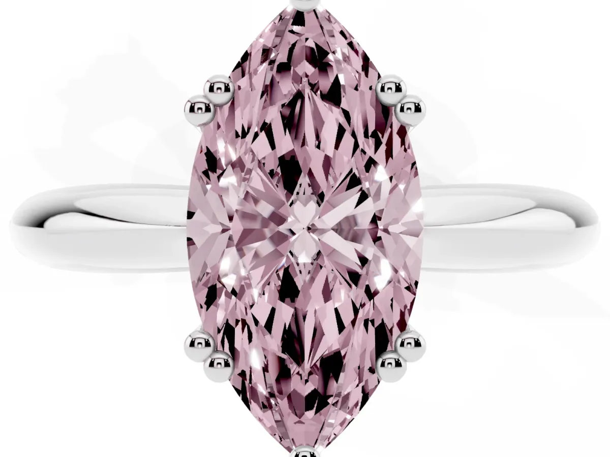 Fancy Pink Marquise Cut Cut Solitaire Engagement Ring with Tapered Band and Four-Prong Setting Platinum