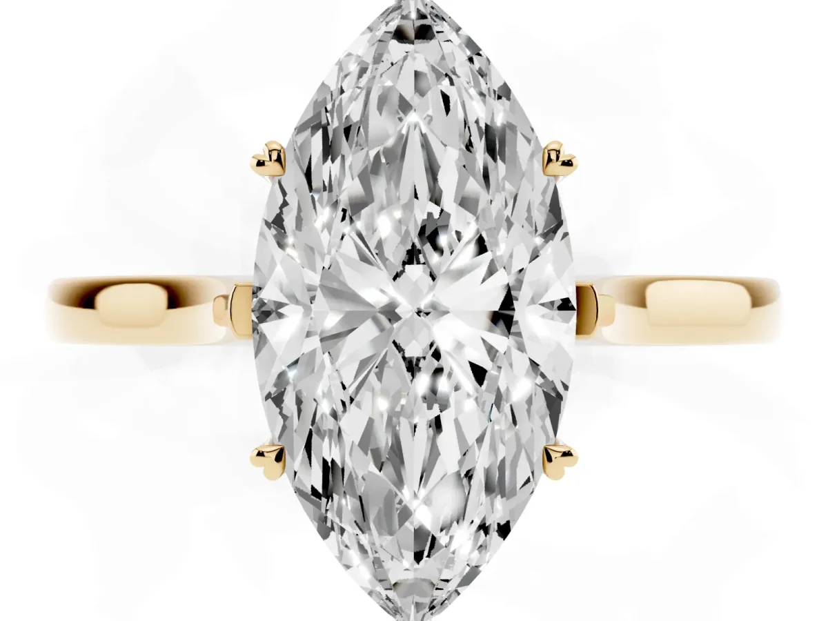 Marquise Cut Solitaire Heart Prong Engagement Ring with Tapered Band Yellow gold