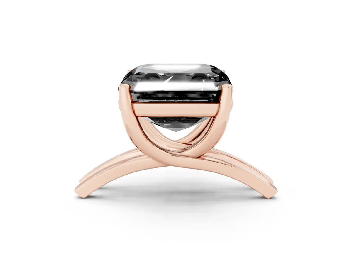 Fancy Black Asscher Cut Cut Diamond Solitaire Engagement Ring with Tapered Plain Band and Four-Prong Setting Rose gold