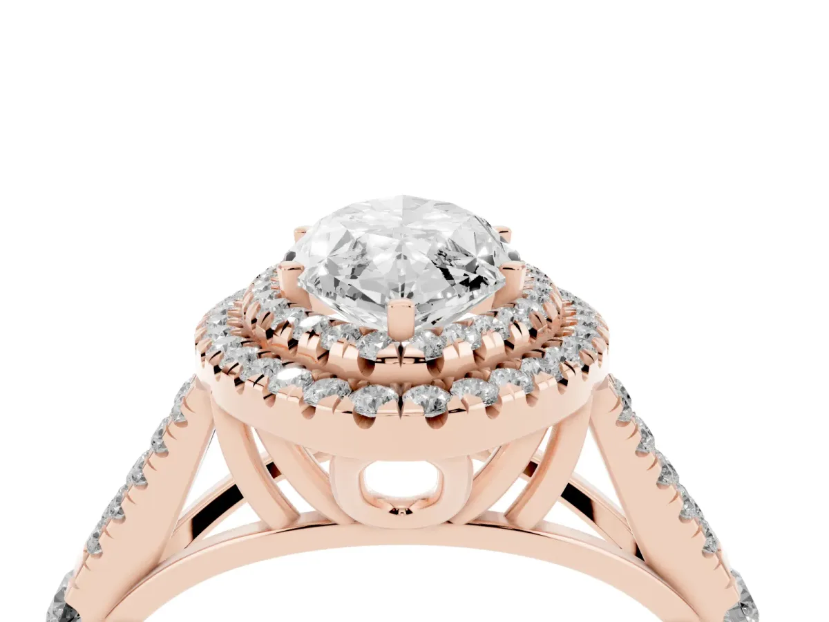 Marquise Cut Cut Double Halo Split Shank Diamond Ring with Prong Setting Rose gold