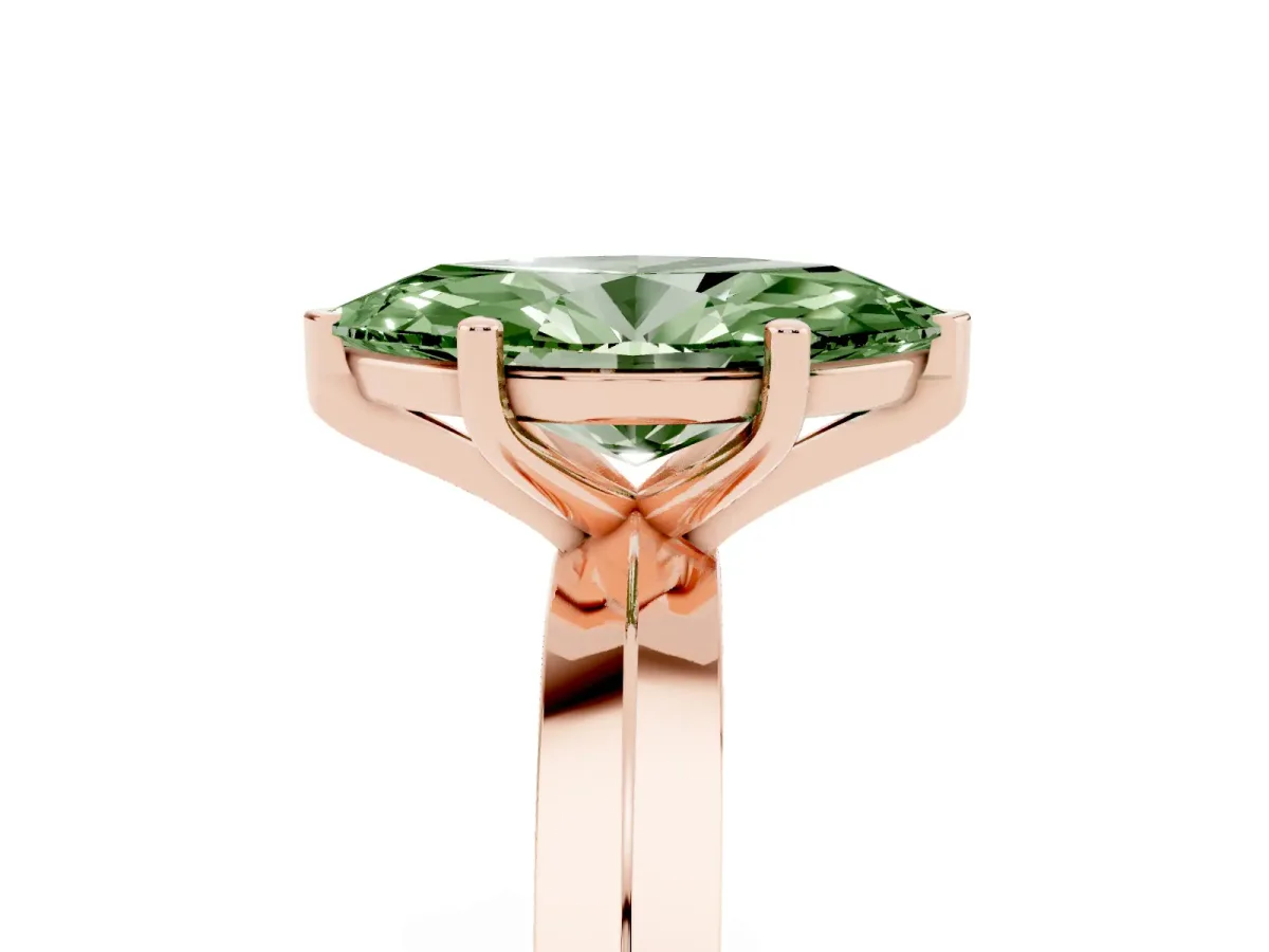 Fancy Green Marquise Cut Cut Solitaire Engagement Ring with Flat Band and Four-Prong Setting Rose gold