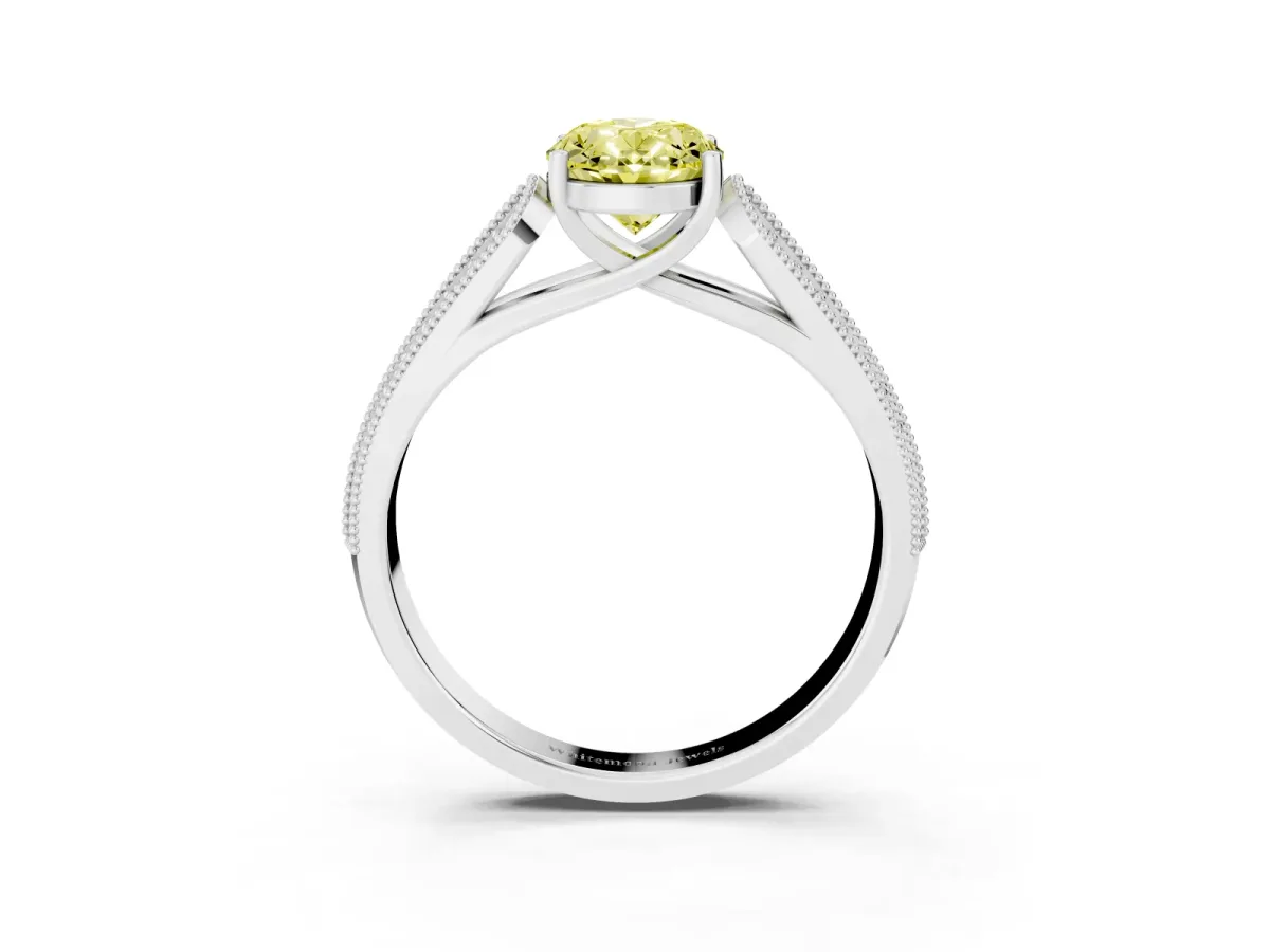 Fancy Yellow Oval Cut Cut Pave Split Shank Engagement Ring with Four-Prong Setting White gold