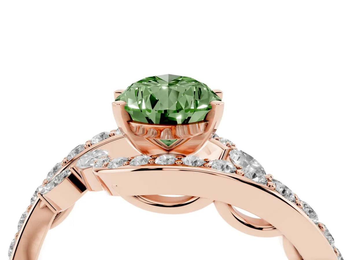 Fancy Green Pear Cut Solitaire with Pavé Twist Band and Four-Prong Setting Rose gold