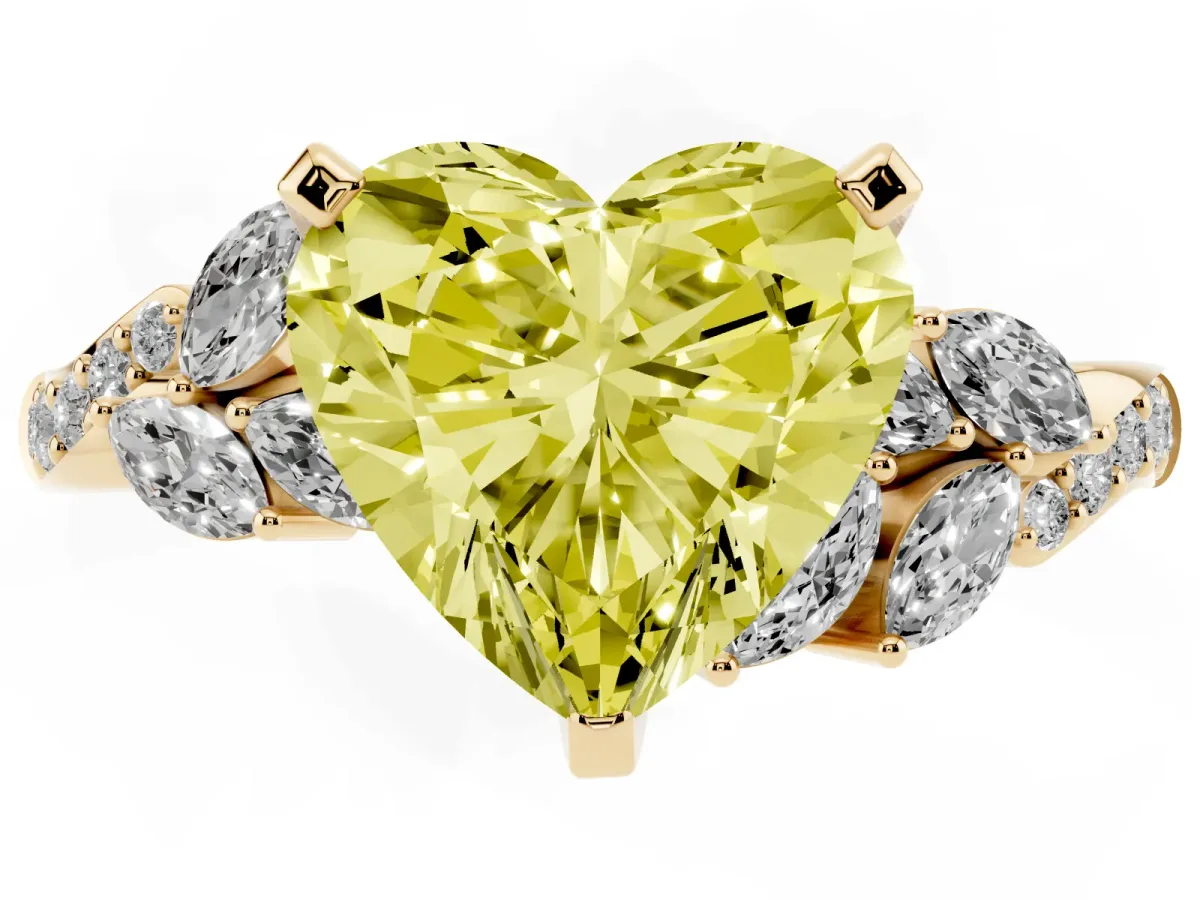 Fancy Yellow Heart Cut Solitaire Marquise Twist Band with Six-Prong Setting Yellow gold