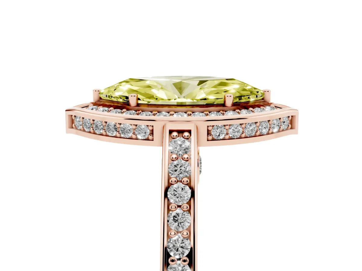 Fancy Yellow Marquise Cut Cut Halo Pave Split Shank Prong Setting Ring Rose gold