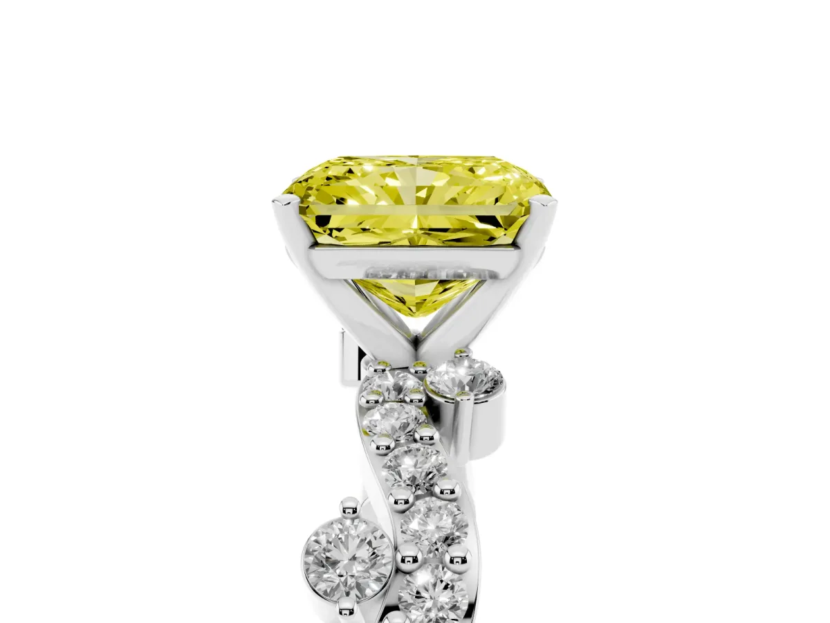Fancy Yellow Radiant Cut Cut Solitaire Diamond Twisted Band with Pave Setting Silver
