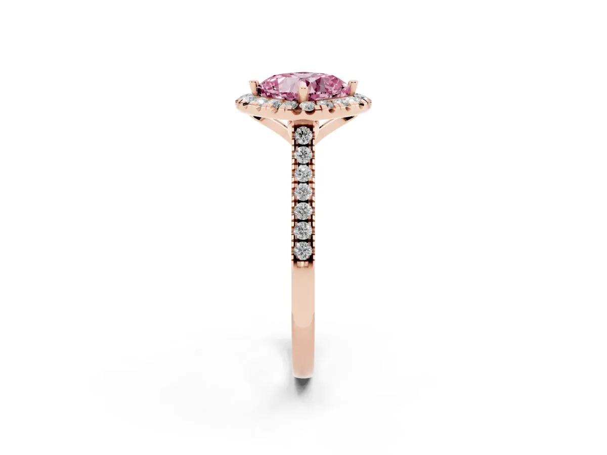 Fancy Pink Cushion Cut Diamond Cushion Halo Ring with Pavé Band Rose gold