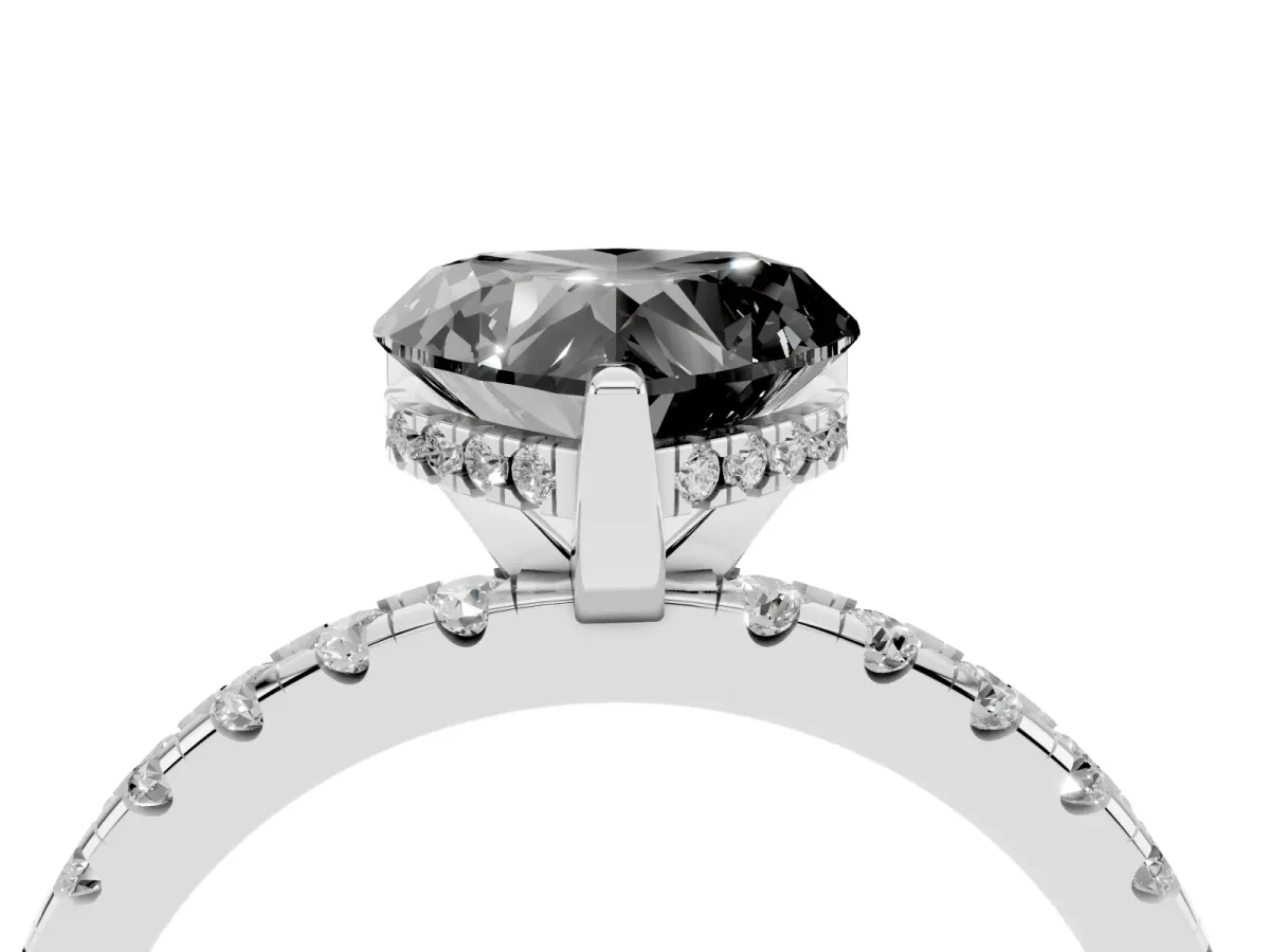 Fancy Black Heart Cut Diamond Solitaire Ring with Round Pavé Band and Four-Prong Setting Silver