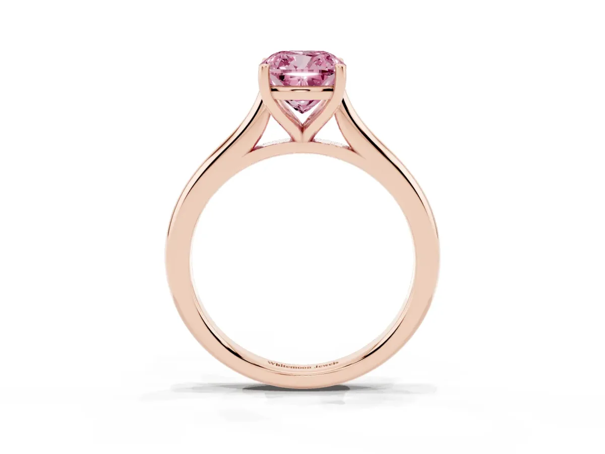 Fancy Pink Cushion Cut Cut Solitaire Ring with Cathedral Band and Four-Prong Setting Rose gold