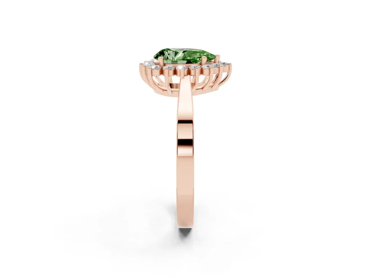Fancy Green Pear Cut Cut Diamond Halo Ring with Round Brilliant Halo and Solitaire Band Rose gold