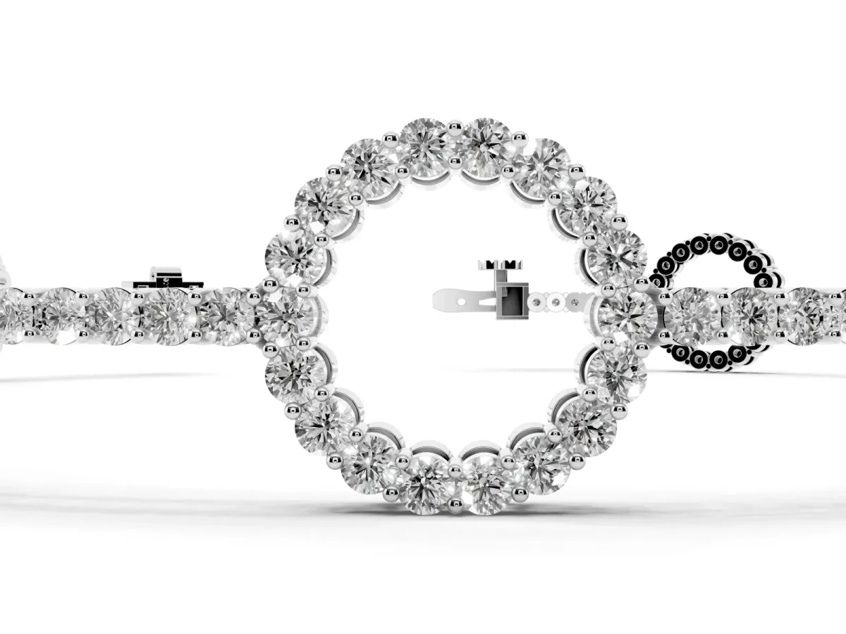 Round Diamond Circle Link Tennis Bracelet with Pavé Setting Silver
