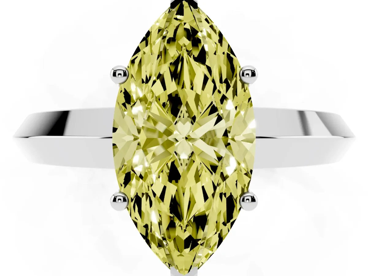 Fancy Yellow Marquise Cut Cut Solitaire Engagement Ring with Flat Band and Four-Prong Setting Silver