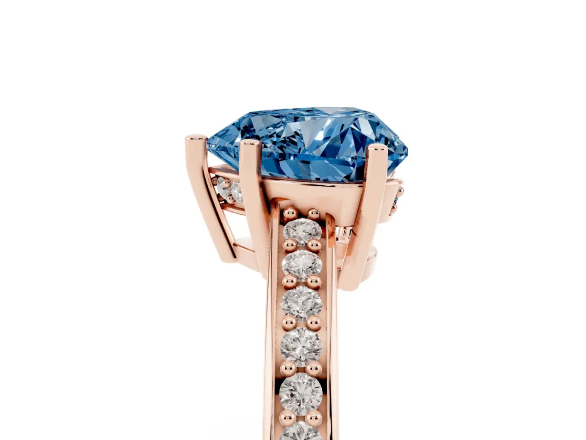 Fancy Blue Heart Cut Solitaire Pavé Band Prong Setting Ring Rose gold