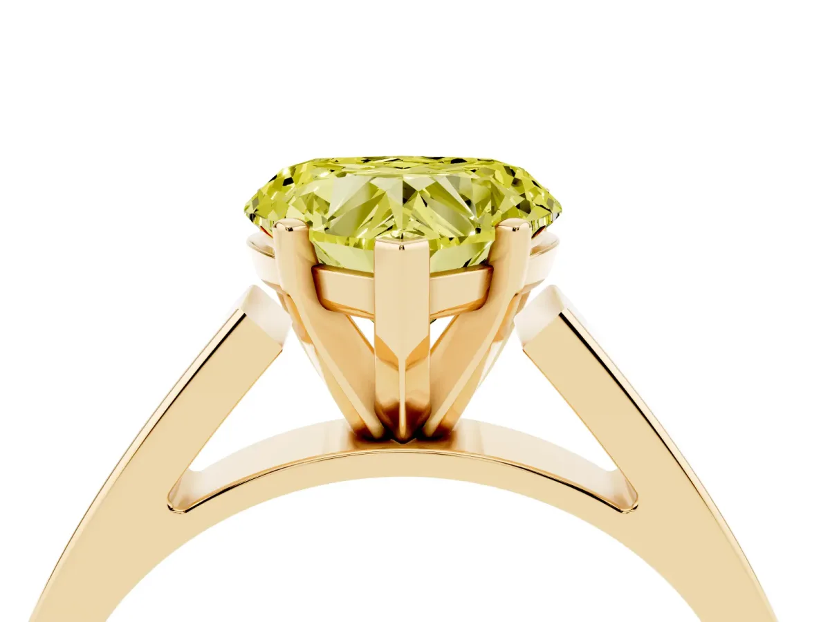 Fancy Yellow Heart Cut Solitaire Engagement Ring with Four-Prong Setting and Tapered Band Yellow gold