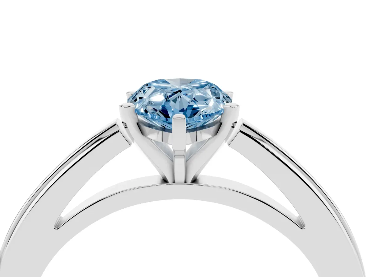 Fancy Blue Pear Cut Solitaire Diamond Ring with Four-Prong Setting and Classic Band White gold