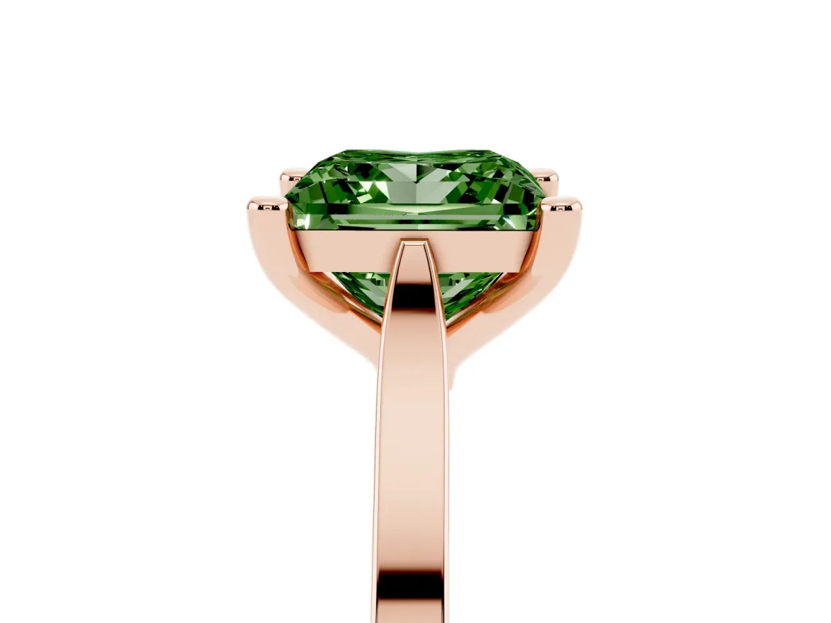 Fancy Green Princess Cut Solitaire Diamond Ring with Four-Prong Setting and Tapered Band Rose gold