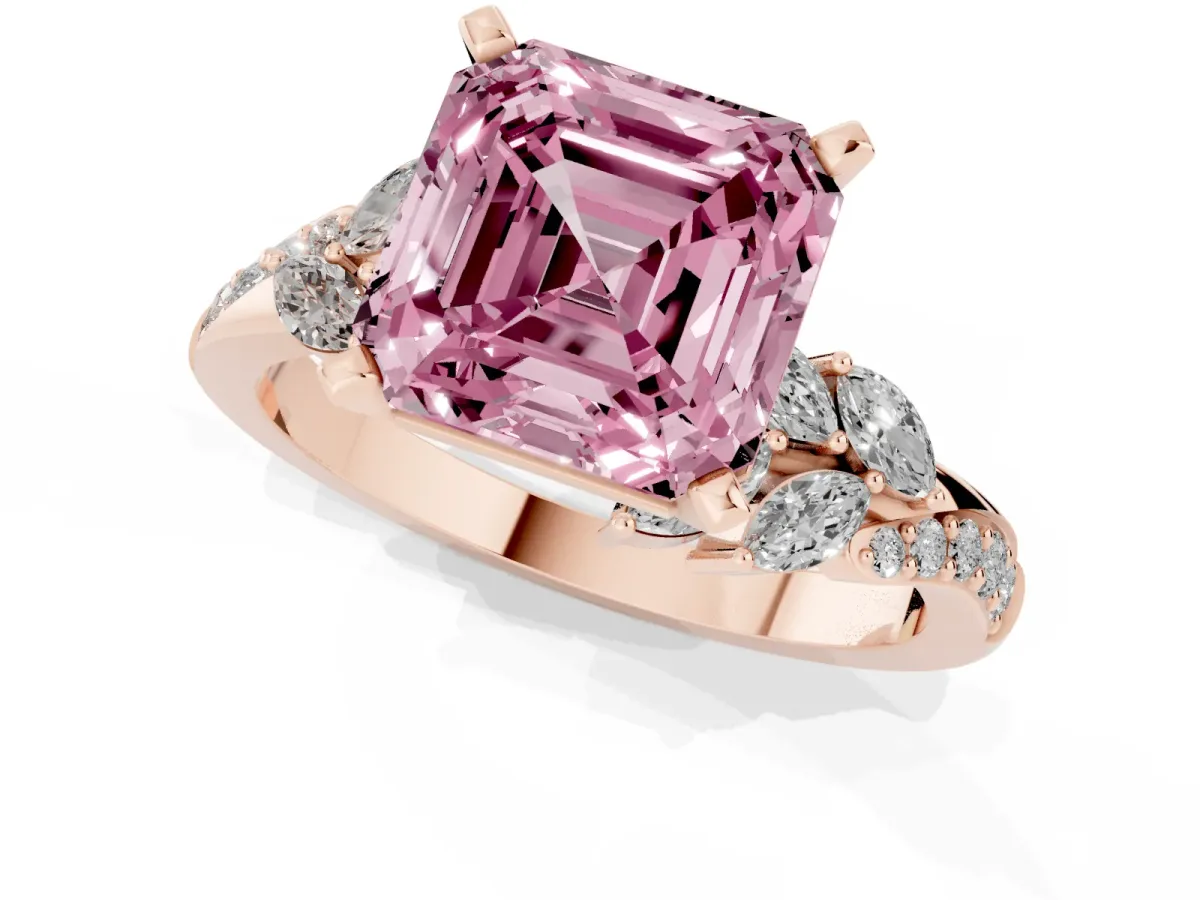 Fancy Pink Asscher Cut Solitaire Marquise Twist Band with Six-Prong Setting Rose gold