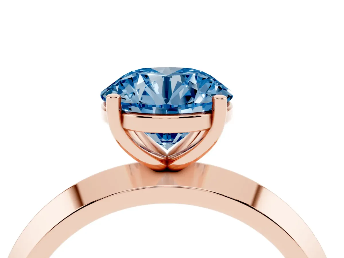 Fancy Blue Round Cut Cut Solitaire Engagement Ring with Flat Band and Four-Prong Setting Rose gold