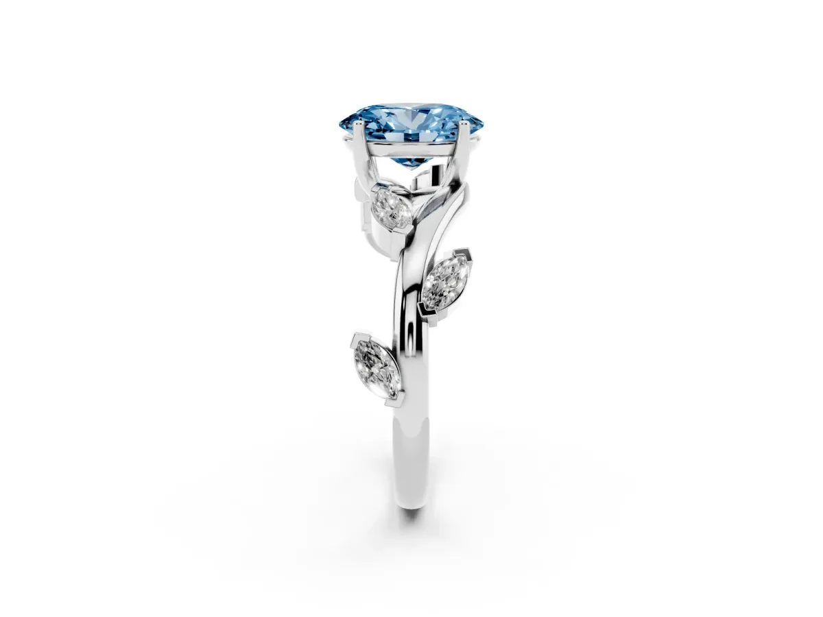 Fancy Blue Oval Cut Solitaire Twisted Band Marquise Accent Prong Setting Ring Platinum