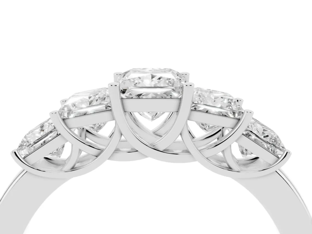 Princess Cut Five-Stone Diamond Ring with Classic Prong Setting White gold