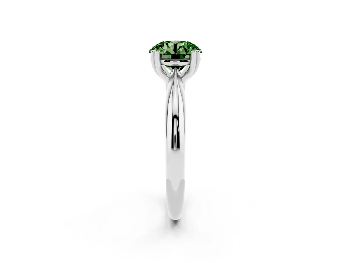 Fancy Green Round Cut Cut Solitaire Engagement Ring with Tapered Band and Four-Prong Setting Silver