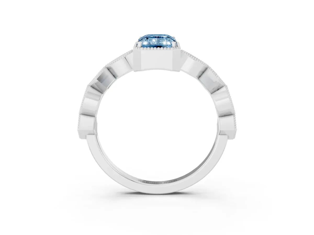 Fancy Blue Emerald Cut Milgrain Marquise Diamond Twist Band Ring Platinum