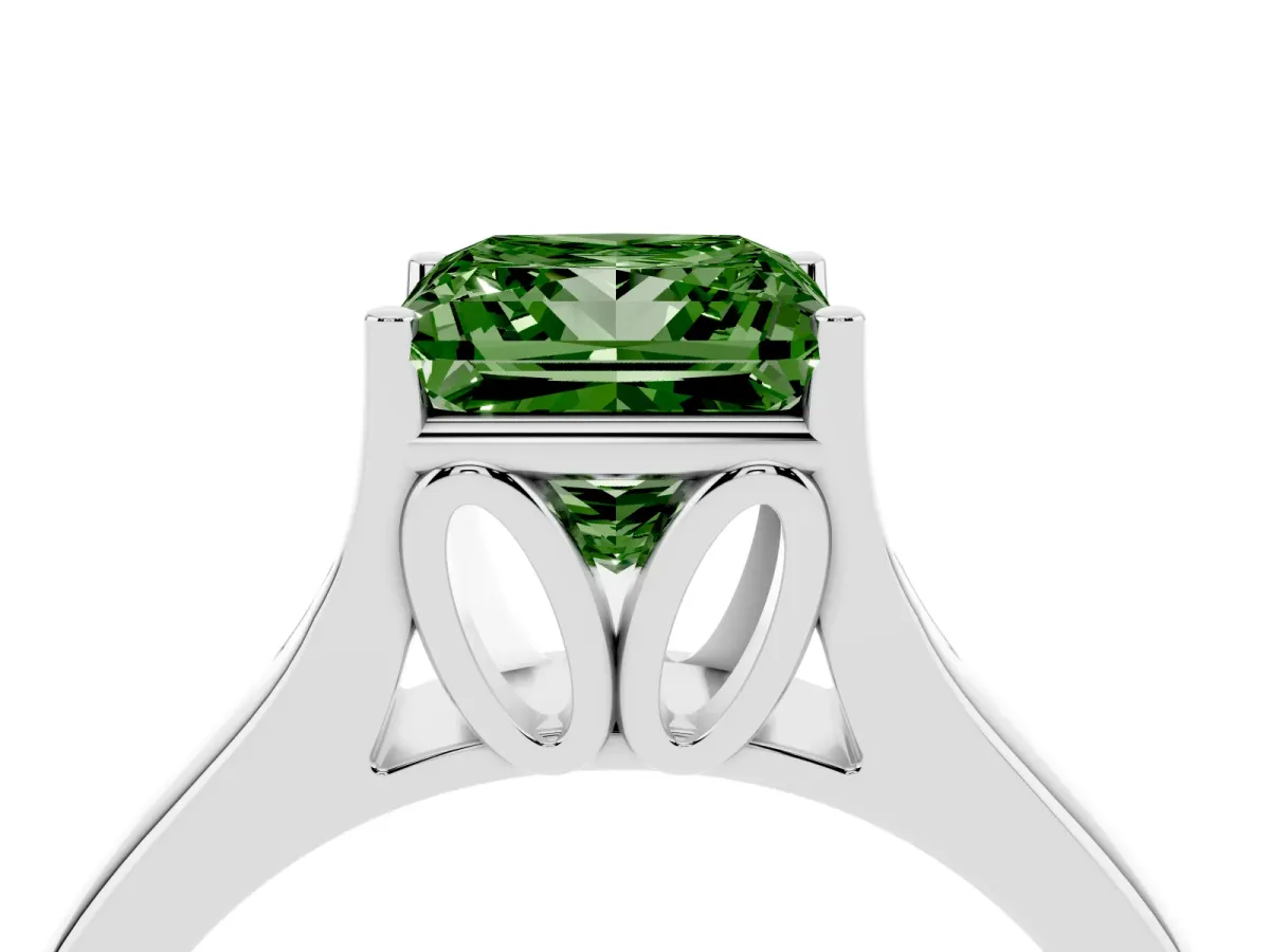 Fancy Green Princess Cut Solitaire Diamond Ring with Cathedral Band and Four-Prong Setting Silver