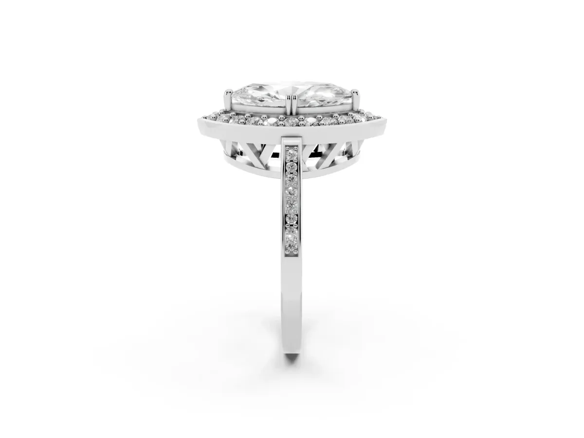 Marquise Cut Diamond Halo Ring with Split Shank and Four-Prong Setting Silver