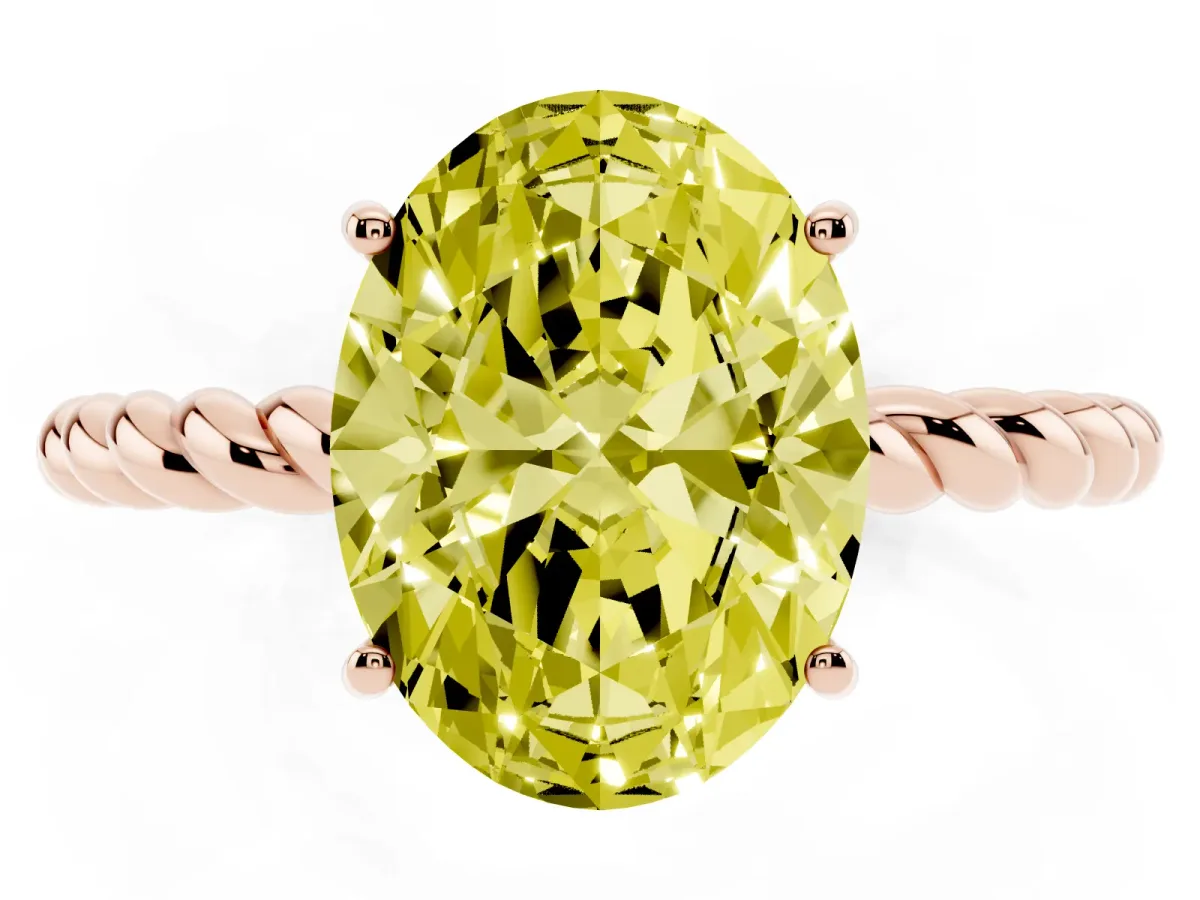 Fancy Yellow Oval Cut Solitaire Twisted Band 4-Prong Ring Rose gold