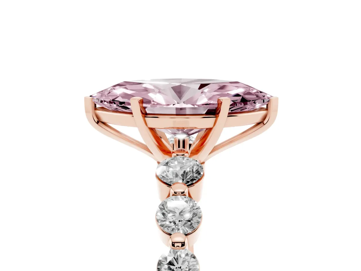 Fancy Pink Marquise Cut Solitaire Diamond Ring with Pave Band and Four-Prong Setting Rose gold