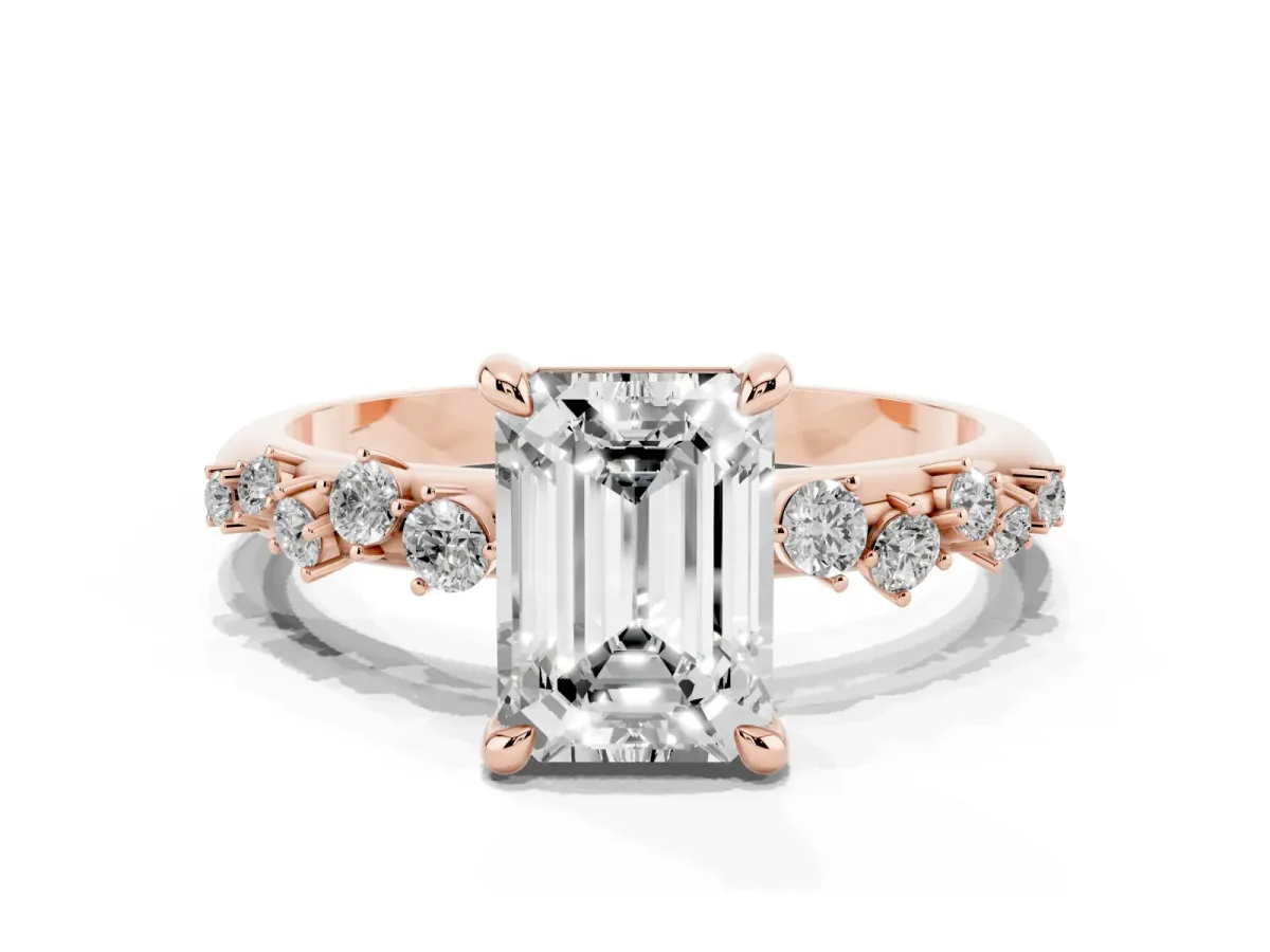 Emerald Cut Cut Diamond Vine Band with Four-Prong Setting Rose gold