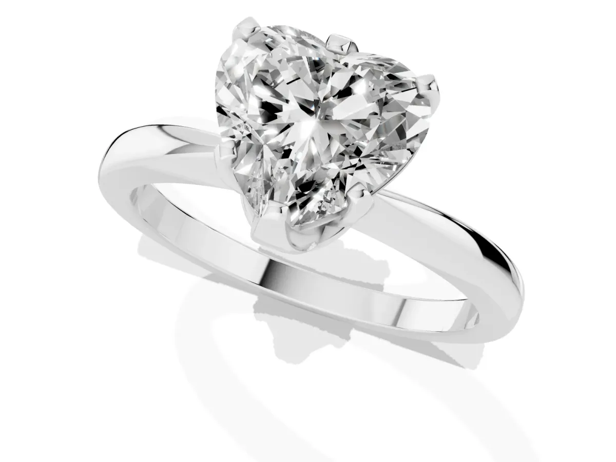 Heart Cut Solitaire Engagement Ring with Six-Prong Setting and Tapered Band Silver