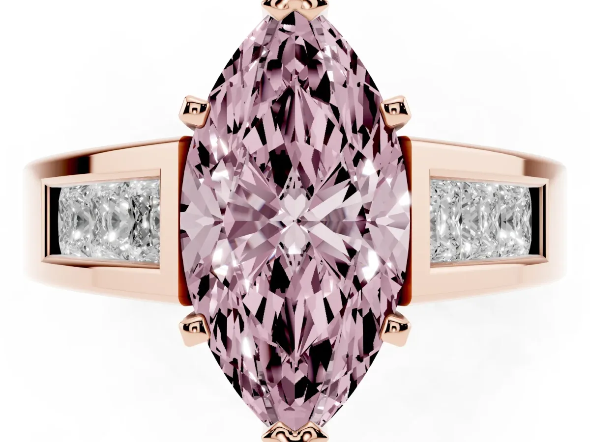 Fancy Pink Marquise Cut Cut Channel Set Solitaire Ring with Four-Prong Setting Rose gold