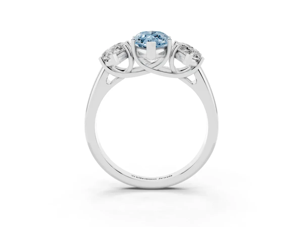Fancy Blue Three-Stone Marquise Cut Diamond Engagement Ring with Prong Setting White gold