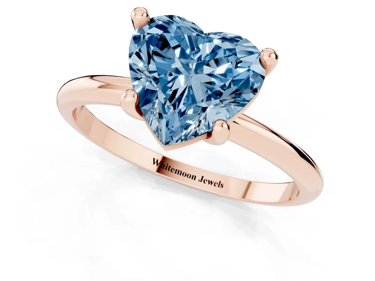 Fancy Blue Heart Cut Solitaire Diamond Ring with 4-Prong Setting on a Classic Band Rose gold