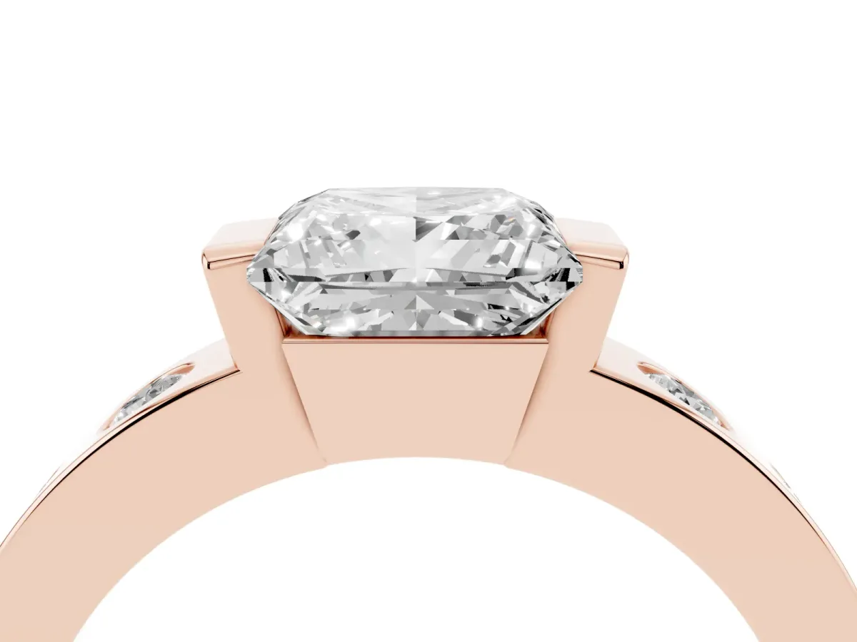 Princess Cut Brilliant Channel-Set Diamond Ring with Bezel Prong Setting Rose gold