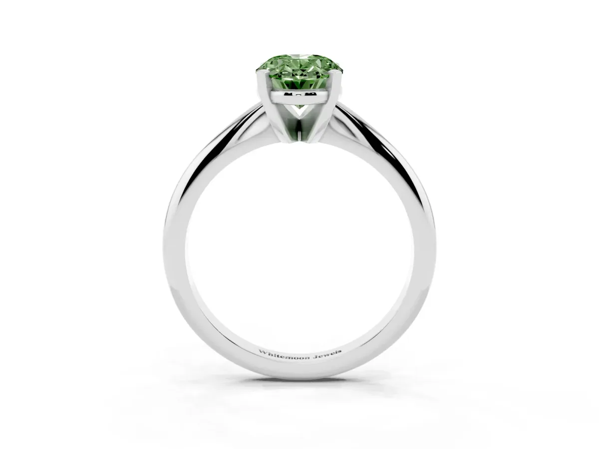 Fancy Green Oval Cut Cut Solitaire Ring with Four-Prong Setting on a Classic Band Silver