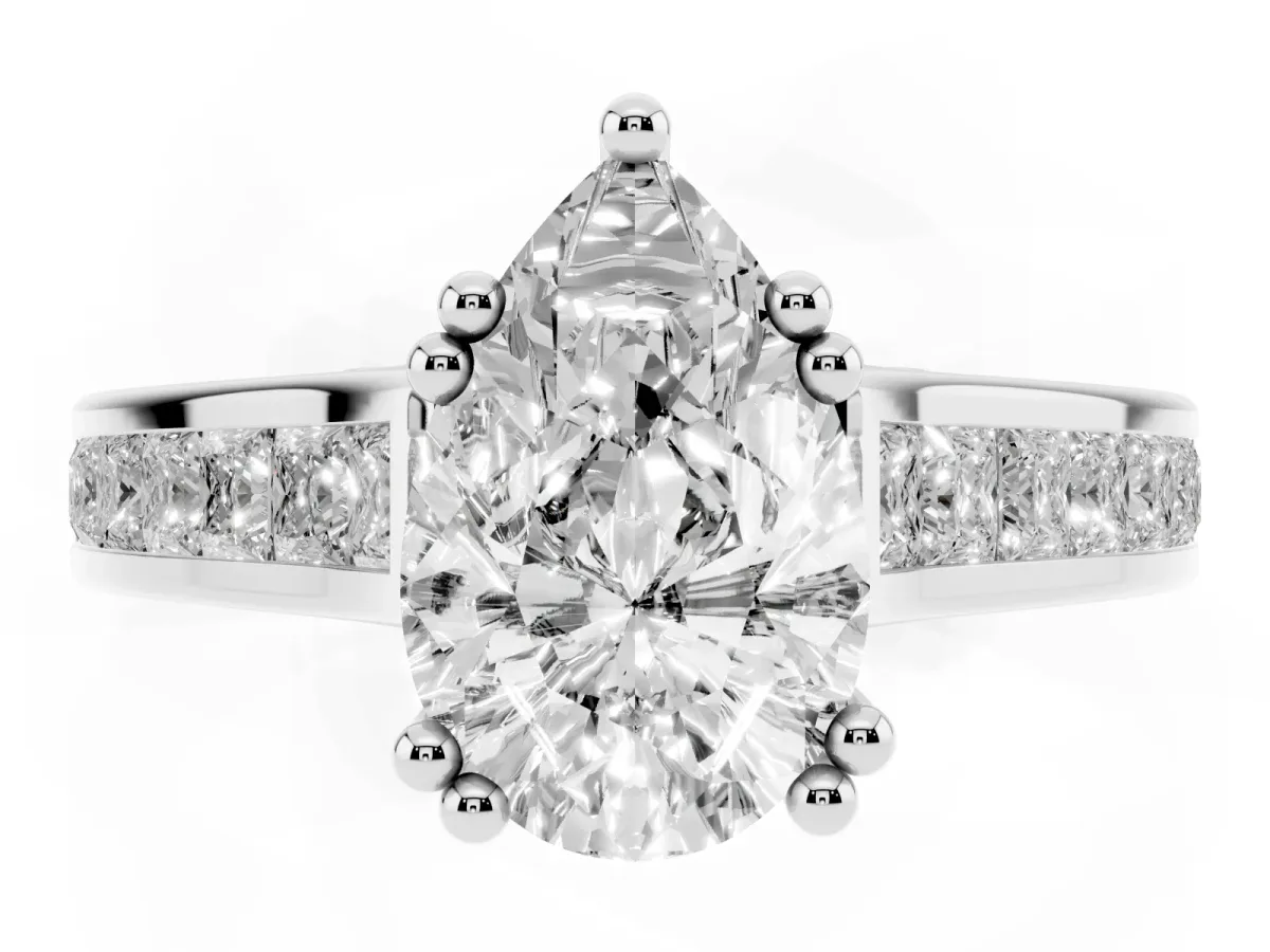 Pear Cut Cut Channel Set Solitaire Engagement Ring with Prong Setting Silver