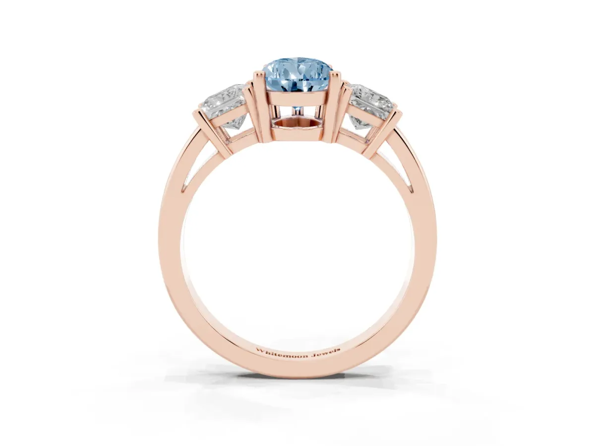 Fancy Blue Three-Stone Pear Cut Cut Solitaire Ring with Prong Setting Rose gold
