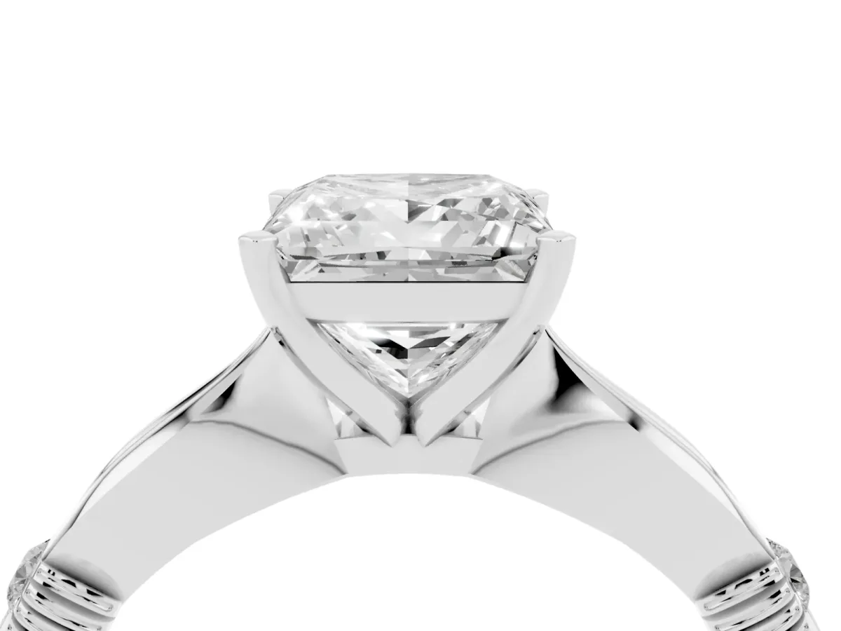 Princess Cut Solitaire Diamond Twisted Band with Four-Prong Setting Silver