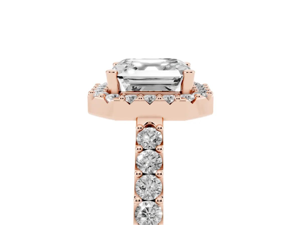 Asscher Cut Halo Diamond Pavé Solitaire Ring Rose gold