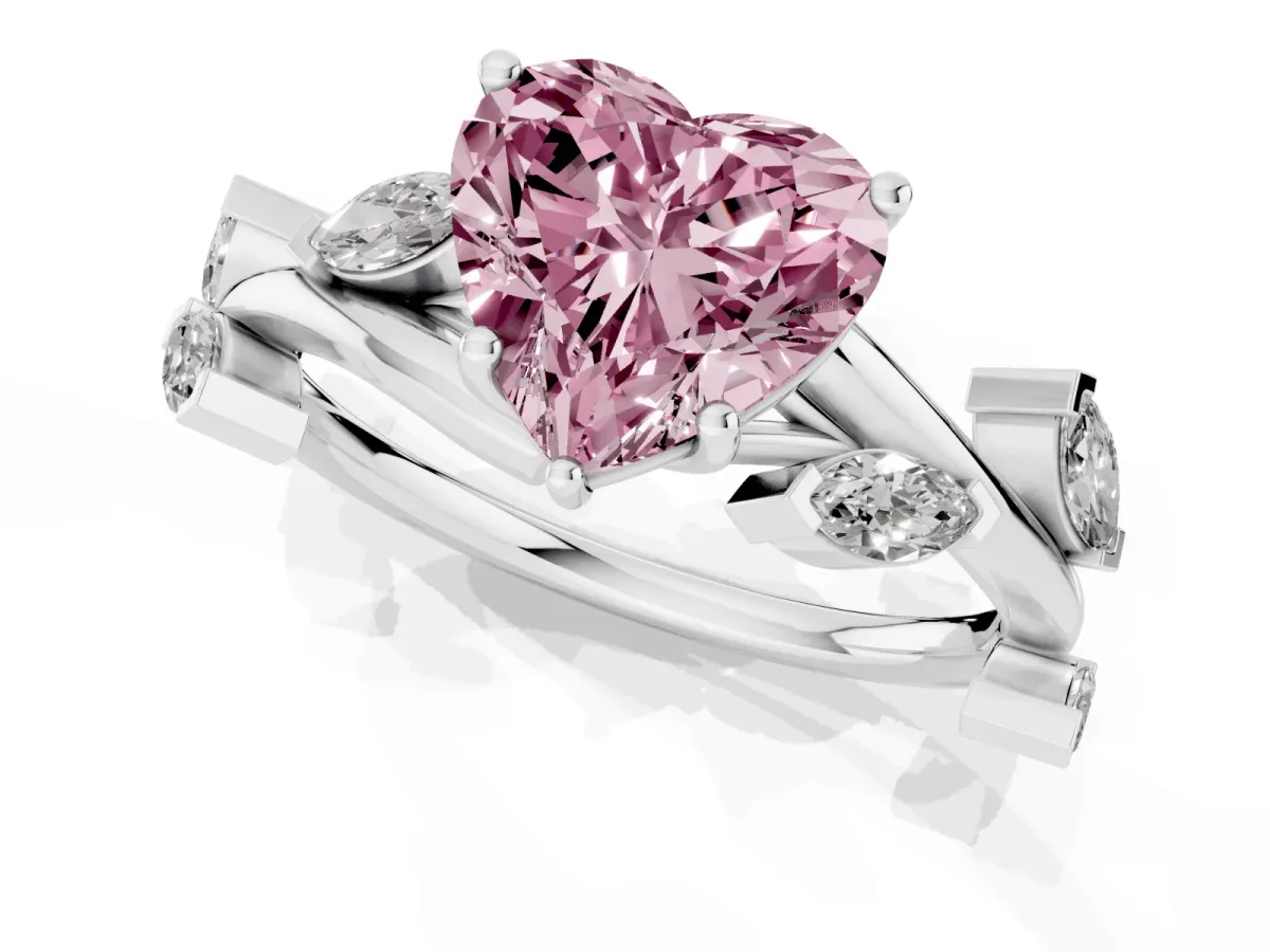 Fancy Pink Heart Cut Solitaire Twisted Band Marquise Accent Prong Setting Ring Silver