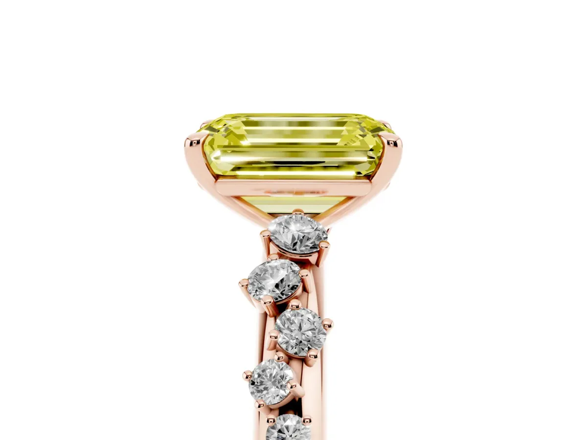 Fancy Yellow Emerald Cut Diamond Cluster Prong-Set Solitaire Ring Rose gold