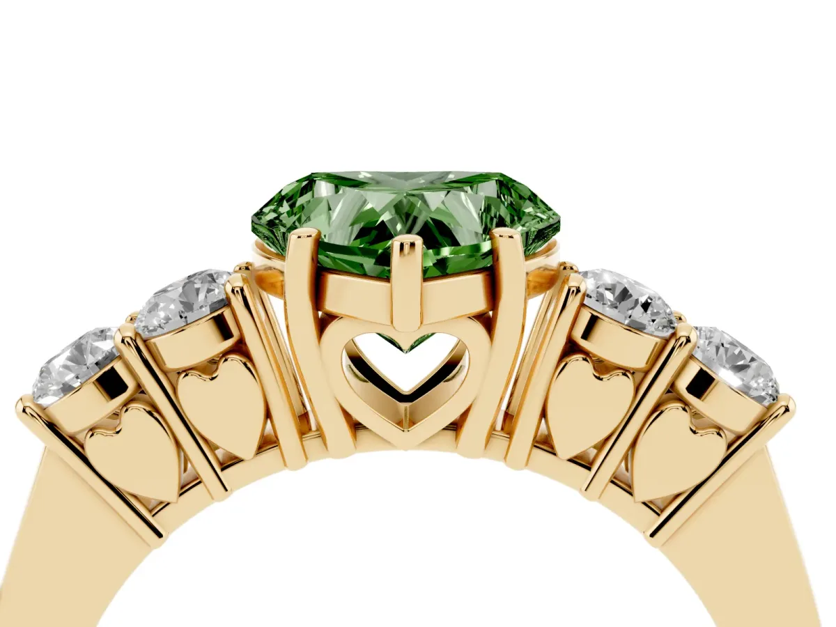 Fancy Green Heart Cut Cut Diamond Five-Stone Prong Set White Gold Ring Yellow gold