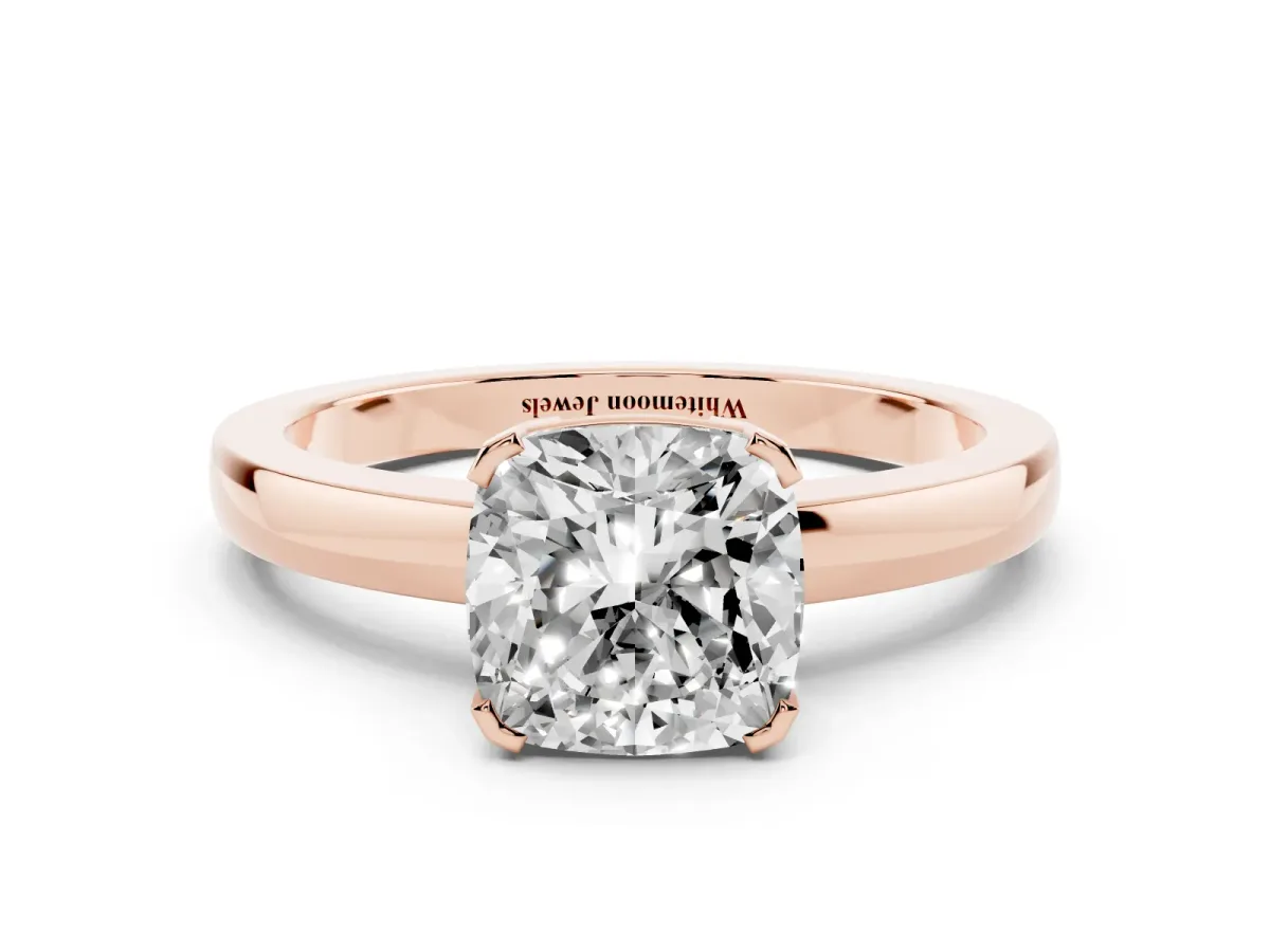 Cushion Cut Cut Solitaire Ring with Four-Prong Setting and Classic Band Rose gold
