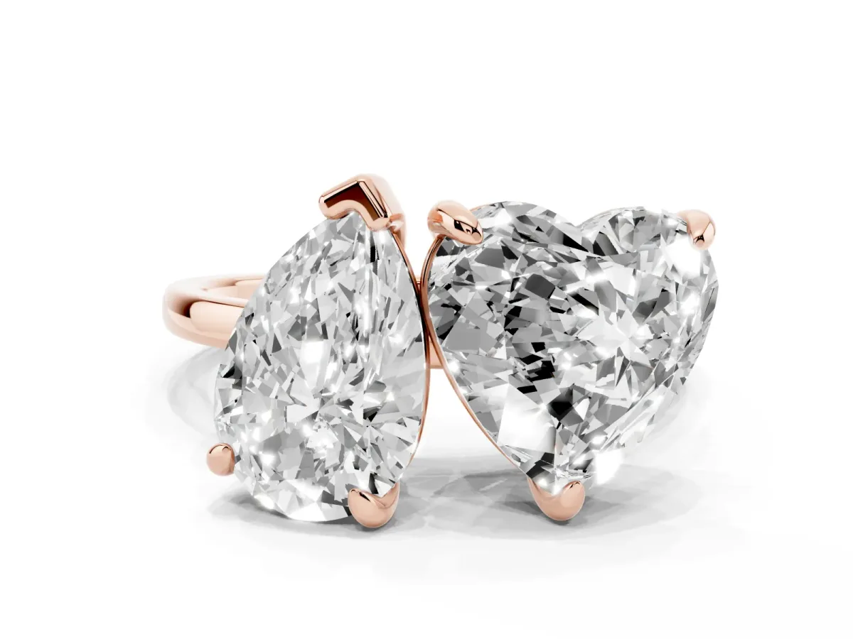 Pear and Heart Toi Moi Ring with Prong Setting and Plain Band Rose gold